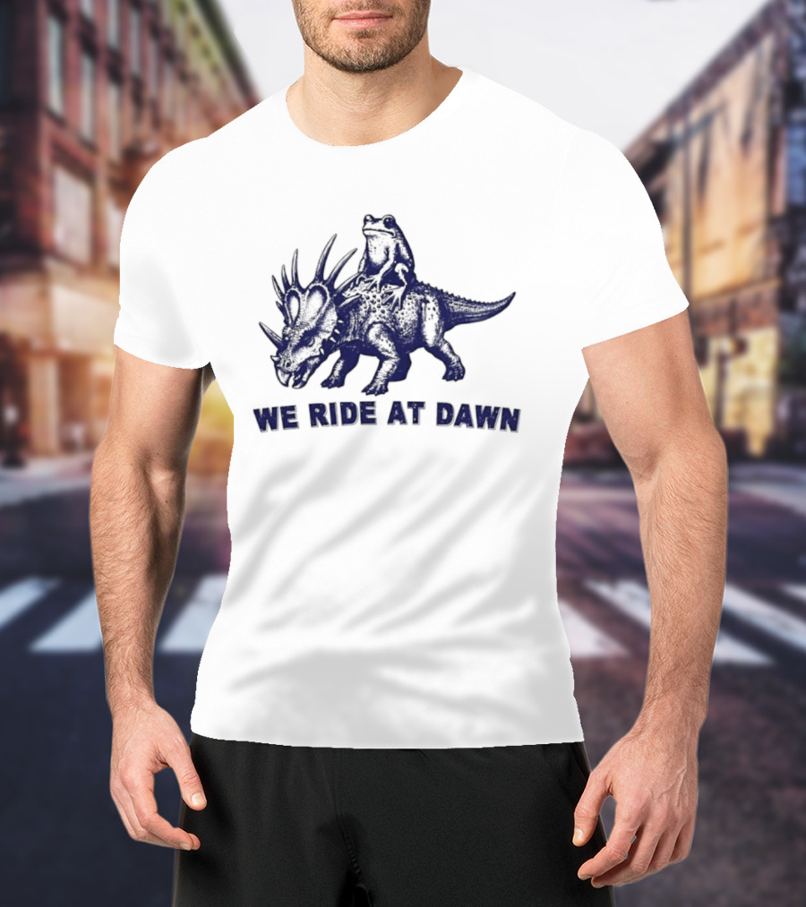 Frog Riding Styracosaurus We Ride At Dawn Adventure T-Shirt