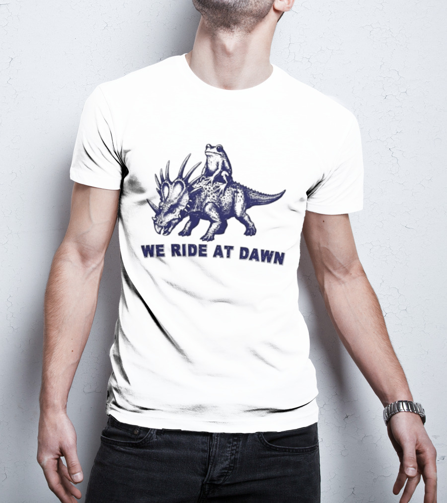 Frog Riding Styracosaurus We Ride At Dawn Adventure T-Shirt