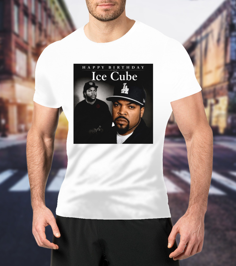 Happy Birthday Ice Cube LA Cap Black And White Portraits T-Shirt