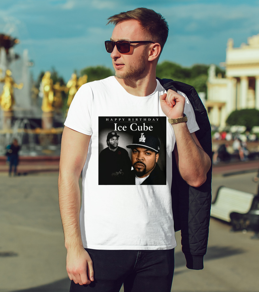 Happy Birthday Ice Cube LA Cap Black And White Portraits T-Shirt