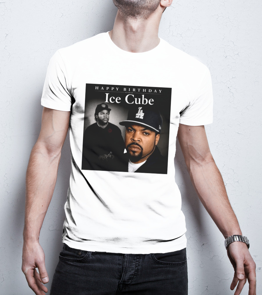 Happy Birthday Ice Cube LA Cap Black And White Portraits T-Shirt