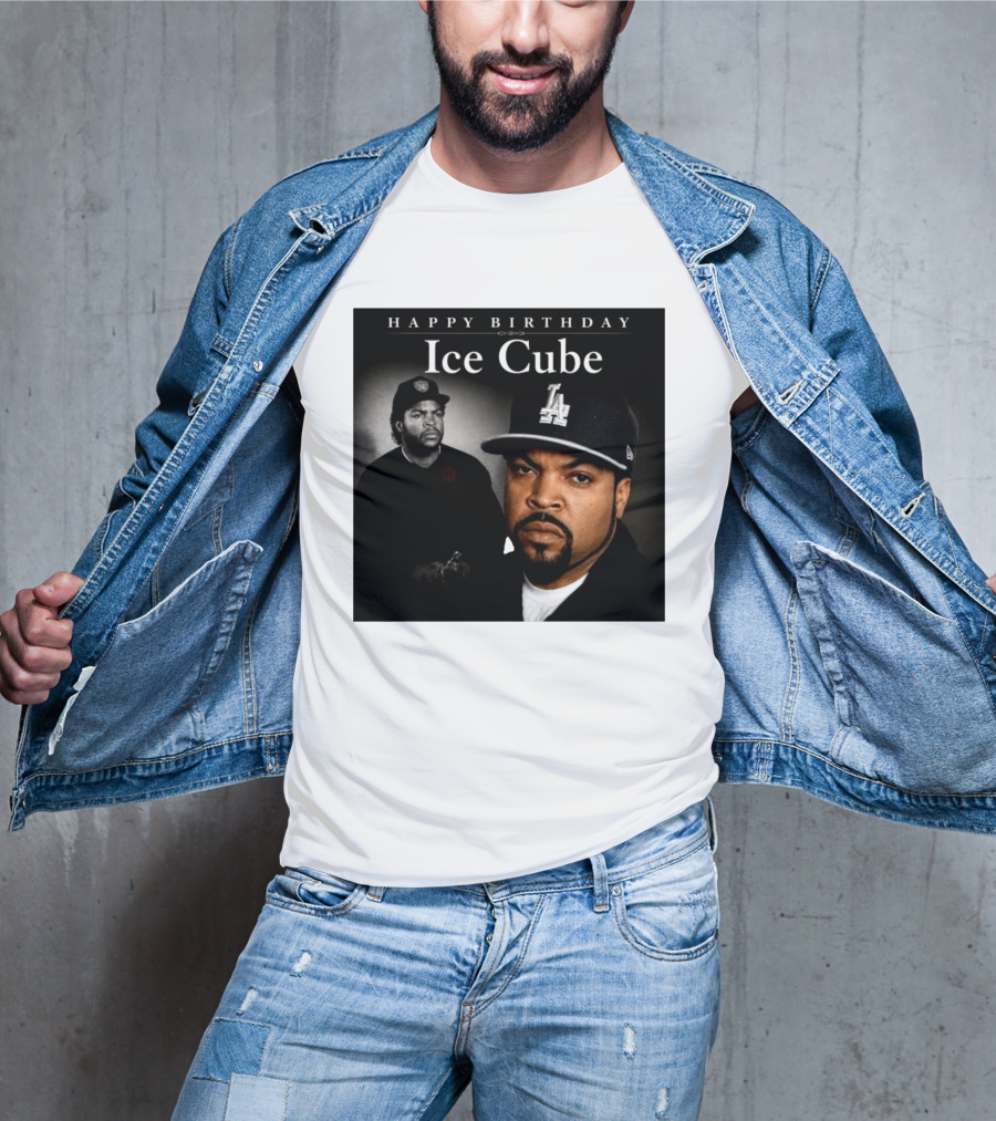 Happy Birthday Ice Cube LA Cap Black And White Portraits T-Shirt