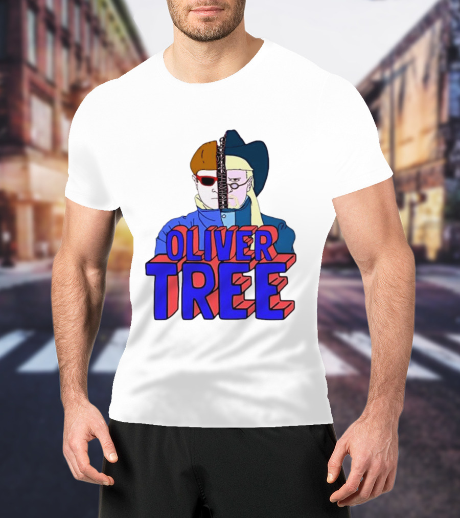 Oliver Tree Split Face Cowboy And Bowl Cut Red Blue T-Shirt
