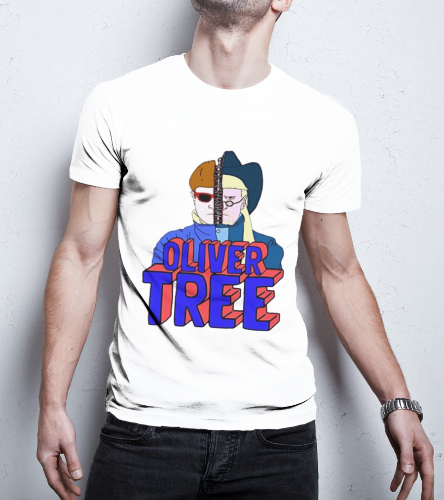 Oliver Tree Split Face Cowboy And Bowl Cut Red Blue T-Shirt