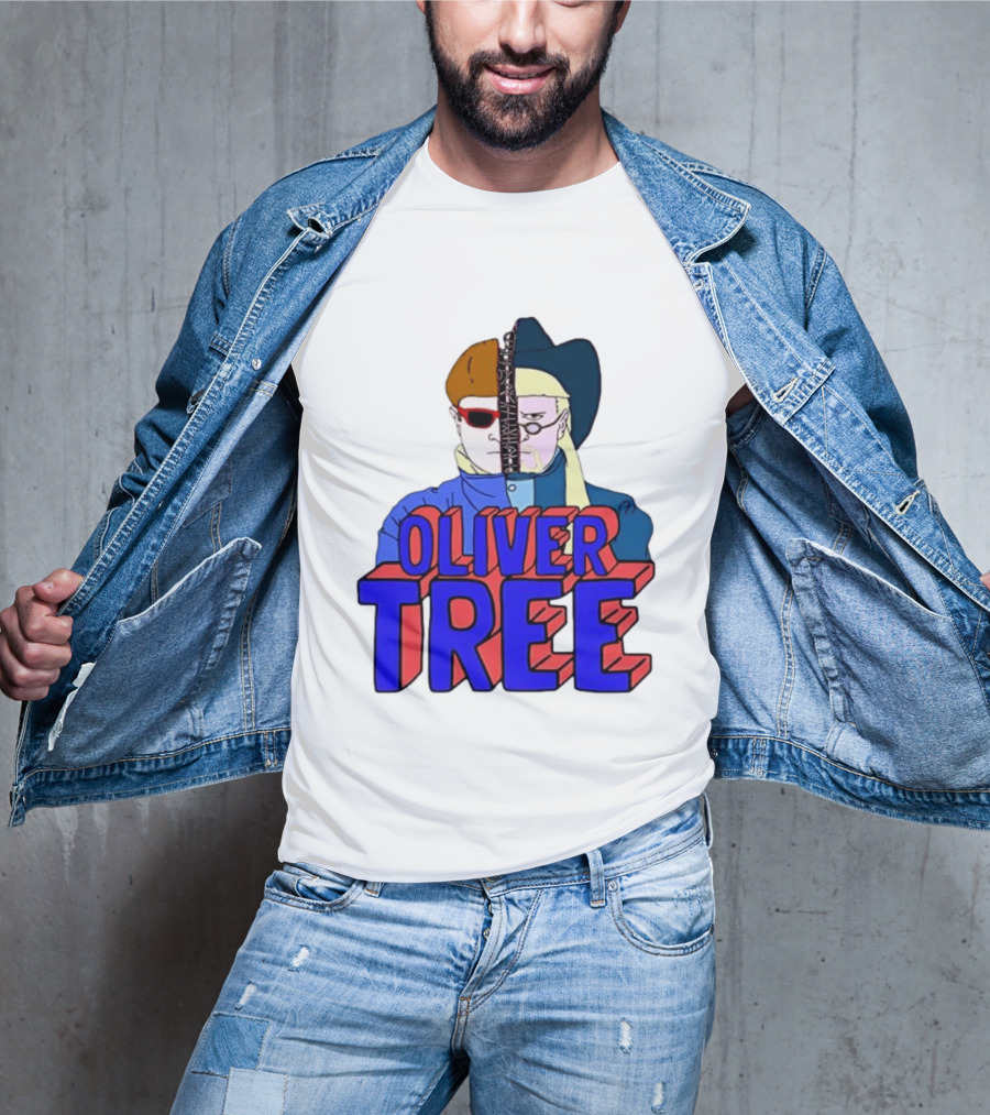 Oliver Tree Split Face Cowboy And Bowl Cut Red Blue T-Shirt