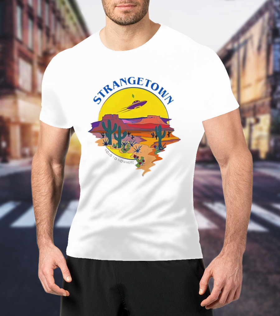 Strangetown Road To Nowhere The Sims Alien UFO Desert Saguaro Cactus T-Shirt