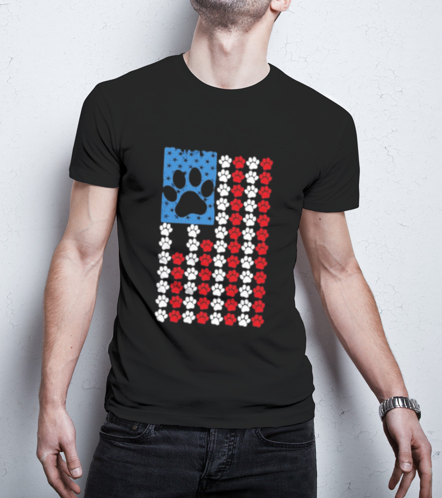American Flag Paw Print Patriotic Animal Lover Dog Cat Pet Iconic USA Pride T-Shirt
