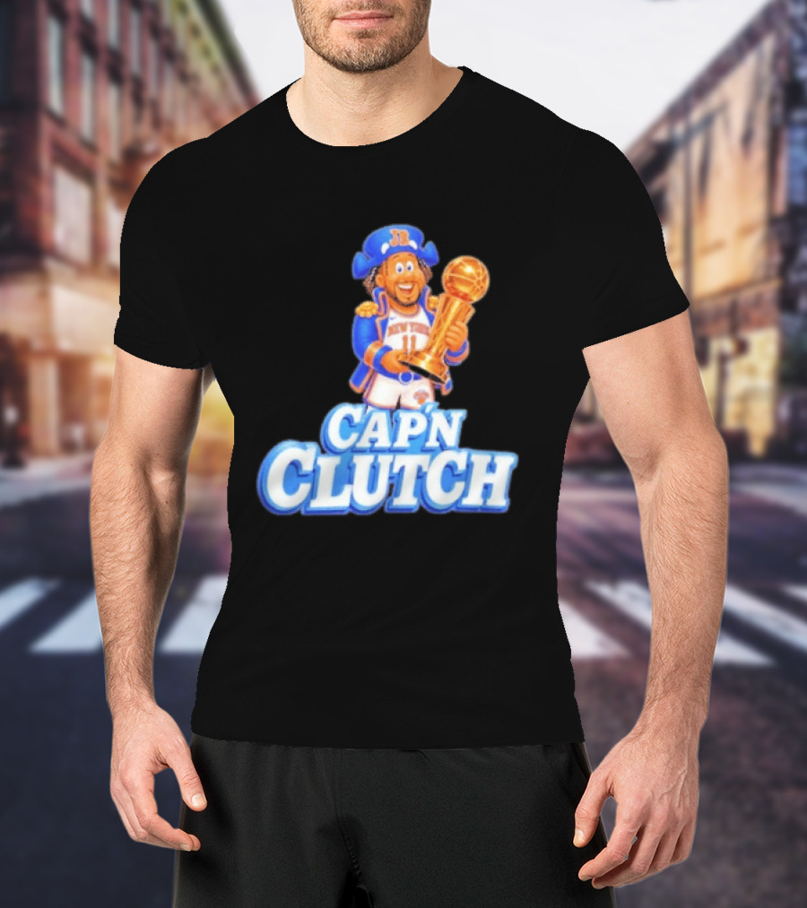 Cap'n Clutch Jalen Brunson New York Knicks Trophy Celebration T-Shirt