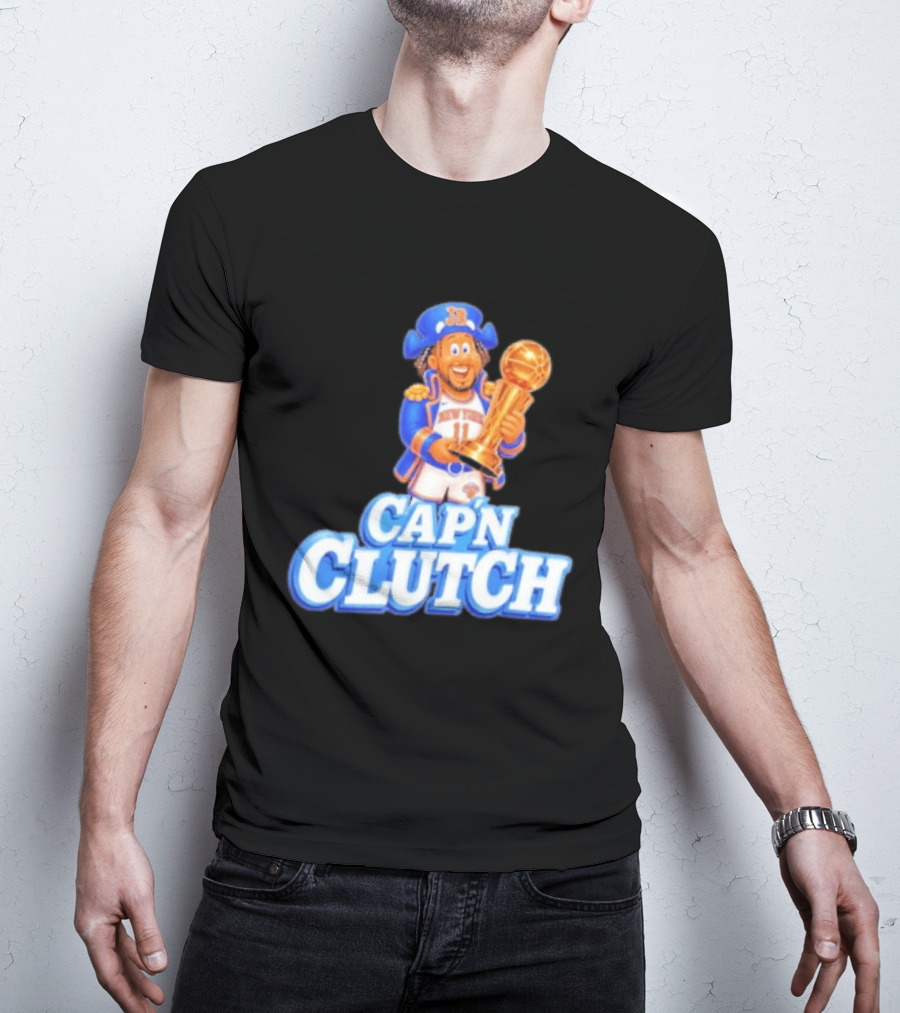 Cap'n Clutch Jalen Brunson New York Knicks Trophy Celebration T-Shirt