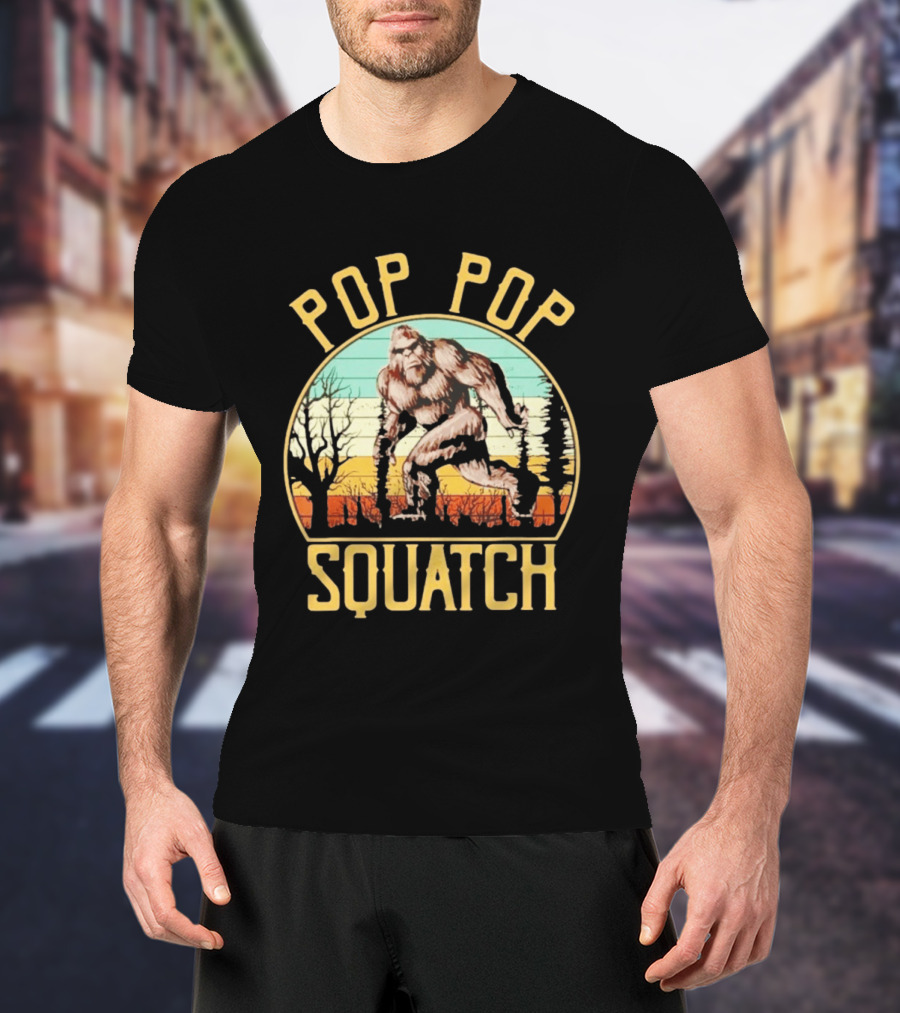 Pop Pop Squatch Bigfoot Vintage Forest Scene T-Shirt