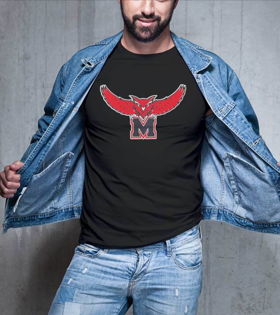 Red Owl On M Emblem With Spread Wings T-Shirt