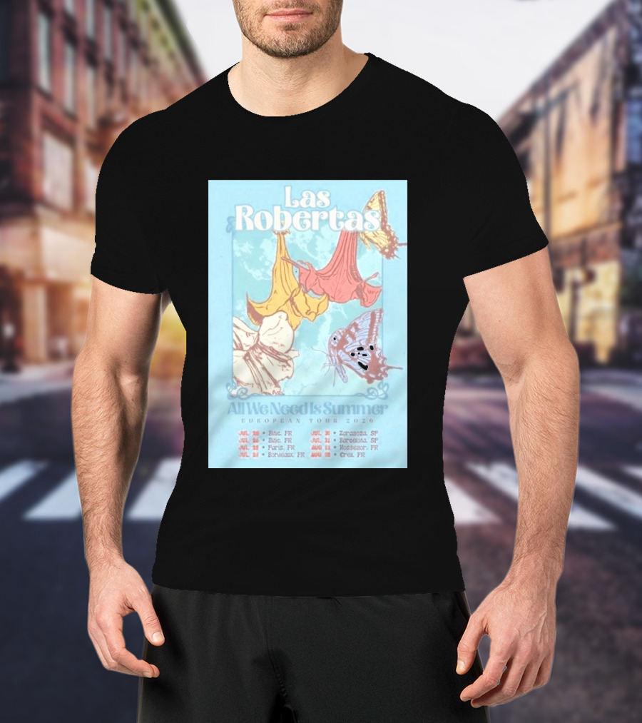 Las Robertas All We Need Is Summer European Tour 2026 Butterfly Floral T-Shirt