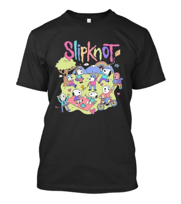 Snoopy Peanuts Characters Playing In Park With Slipknot T-Shirt