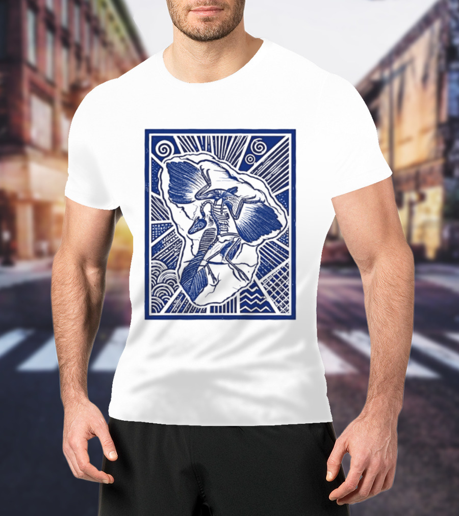 Archaeopteryx Fossil Linocut Prehistoric Bird Paleontology Biology T-Shirt