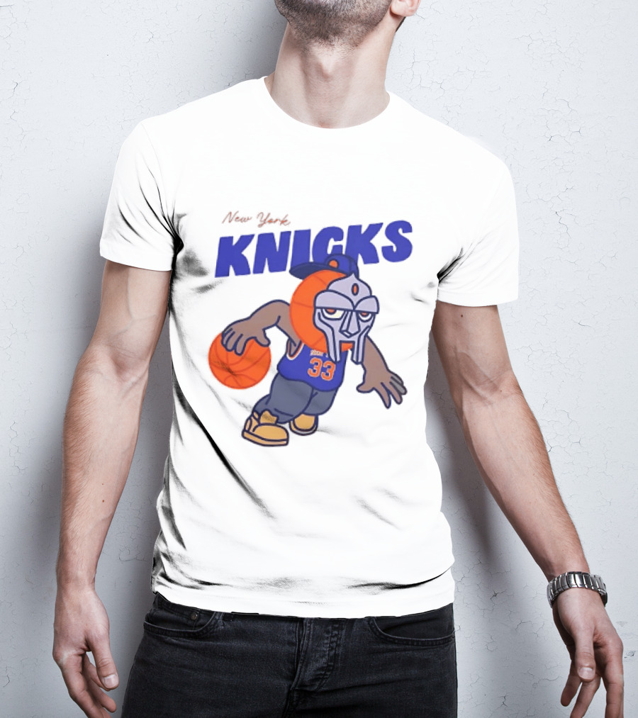 New York Knicks MF DOOM Basketball Mask Number 33 Dribbling T-Shirt
