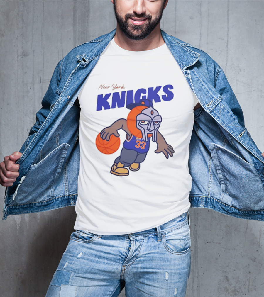 New York Knicks MF DOOM Basketball Mask Number 33 Dribbling T-Shirt