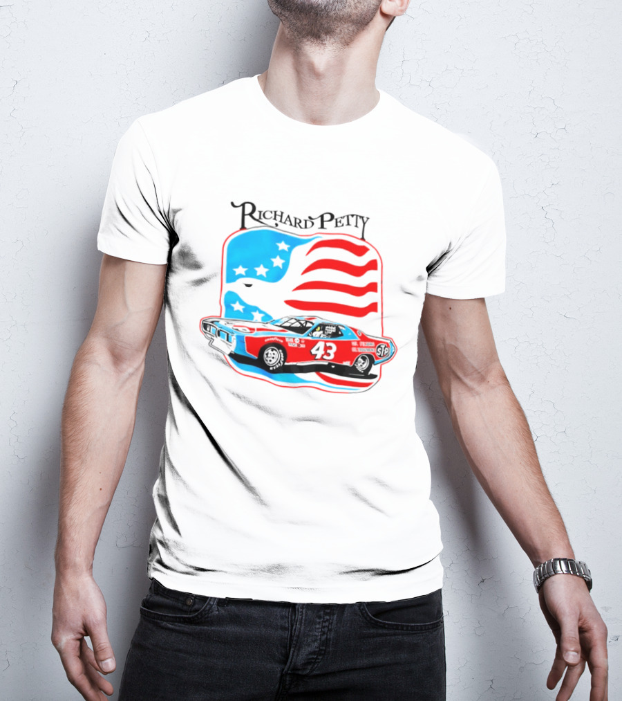 Richard Petty NASCAR Racing Car 43 STP American Flag T-Shirt