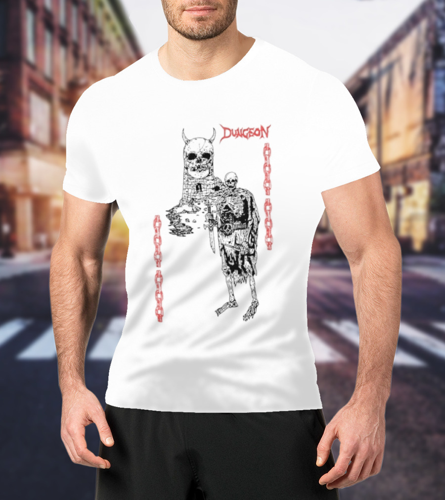 Dungeon Skeleton Warrior Heavy Metal Band Red Chains T-Shirt