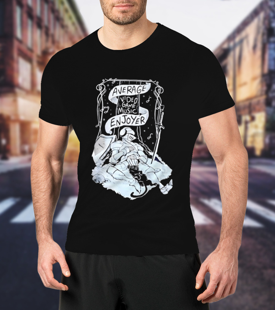 Average Video Game Music Enjoyer Knight Resting Under Stars With Cat T-Shirt