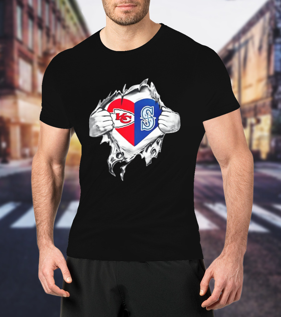 Kansas City Chiefs Seattle Mariners Ripped Heart T-Shirt