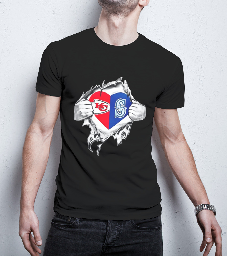 Kansas City Chiefs Seattle Mariners Ripped Heart T-Shirt