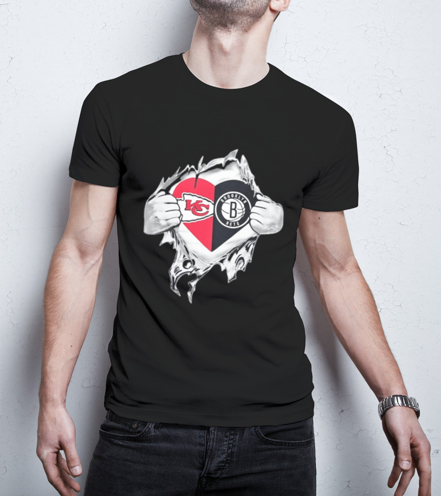 Kansas City Chiefs Brooklyn Nets Torn Heart Fan T-Shirt