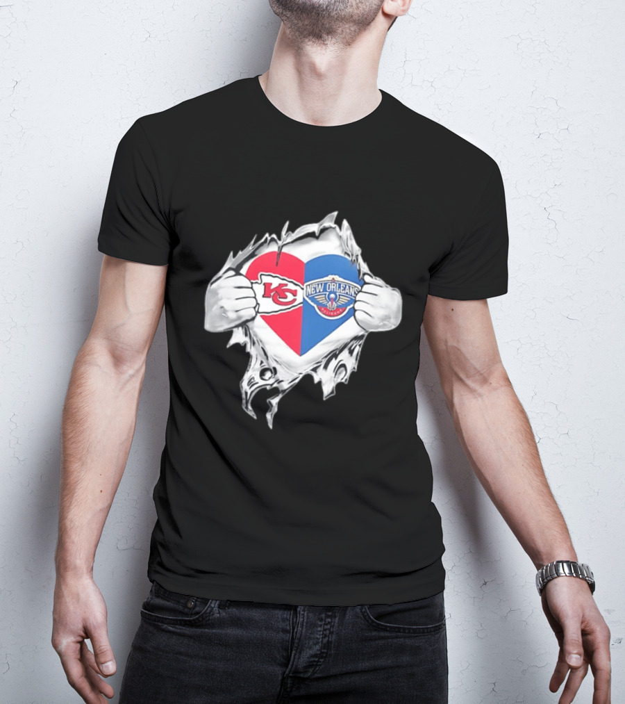 Kansas City Chiefs New Orleans Pelicans Heart Ripped Open T-Shirt
