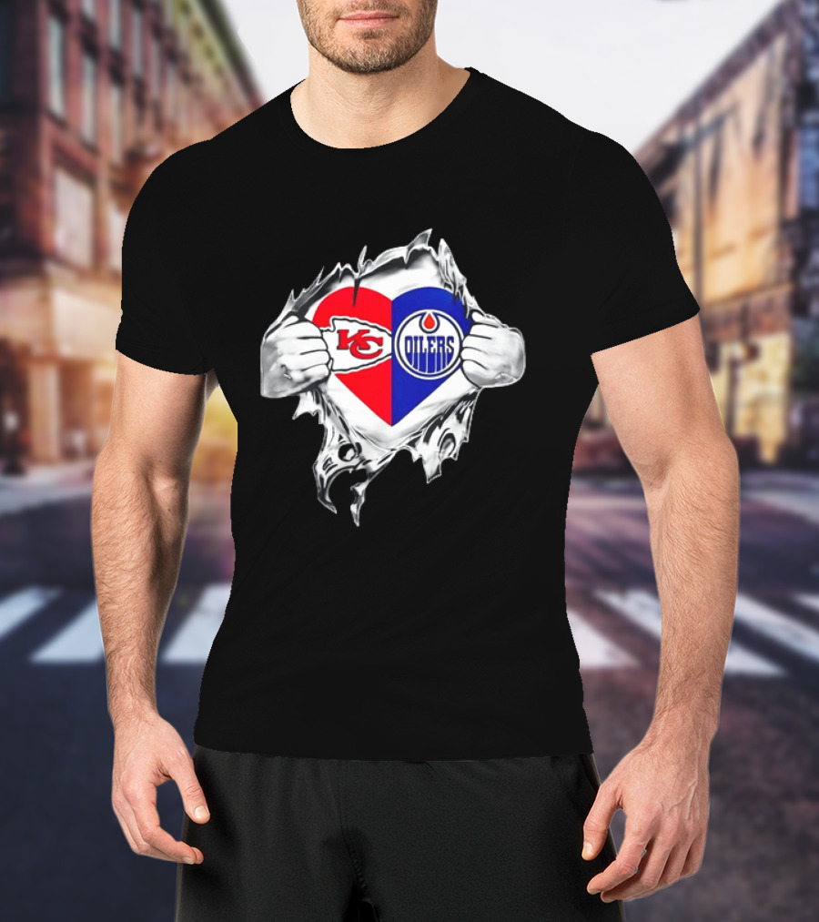 Love Heart KC Chiefs Edmonton Oilers Fusion T-Shirt