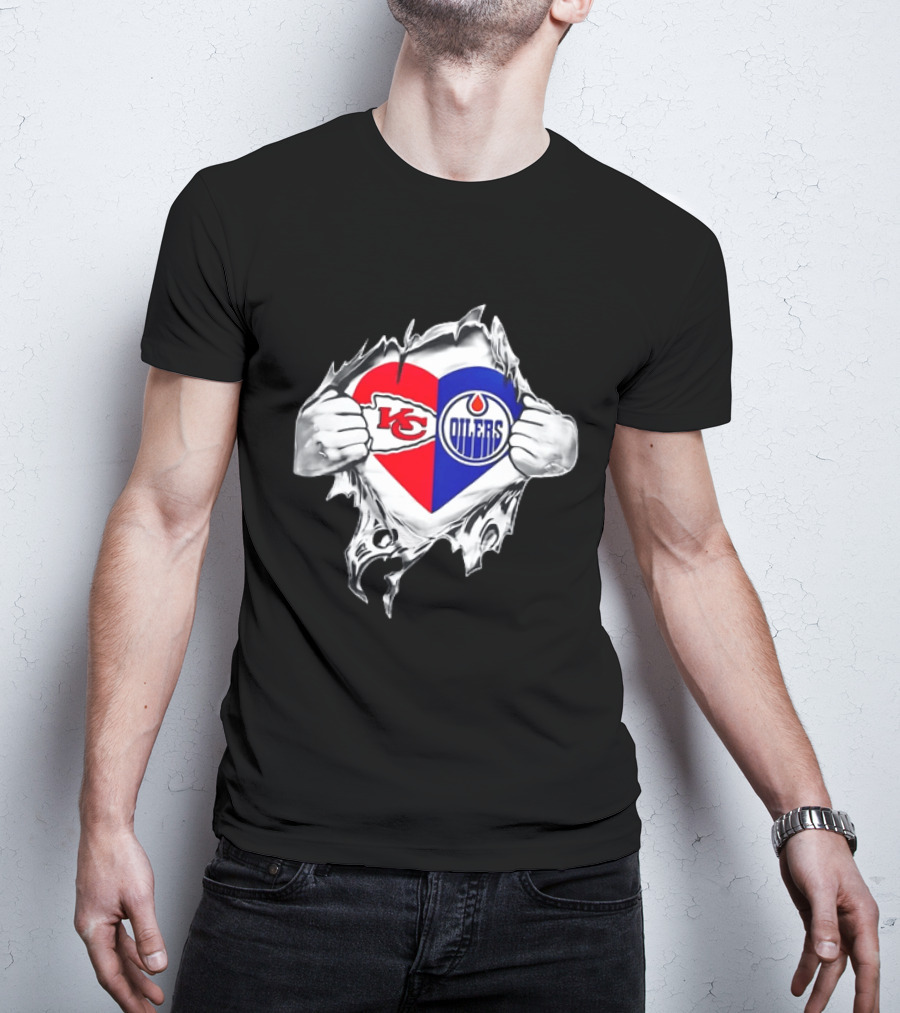 Love Heart KC Chiefs Edmonton Oilers Fusion T-Shirt