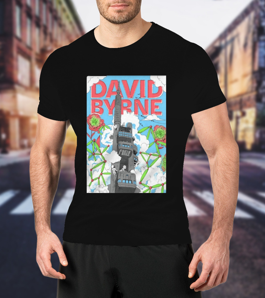 David Byrne Prague June 17 2026 Tour Psychedelic Cityscape T-Shirt