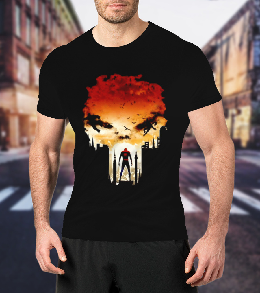 Spider Man Hulk Wolverine Marvel Superheroes Cityscape Action Scene T-Shirt