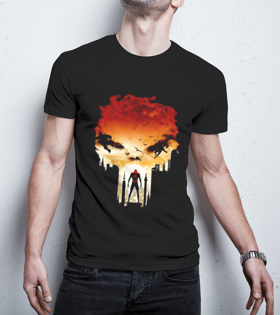 Spider Man Hulk Wolverine Marvel Superheroes Cityscape Action Scene T-Shirt