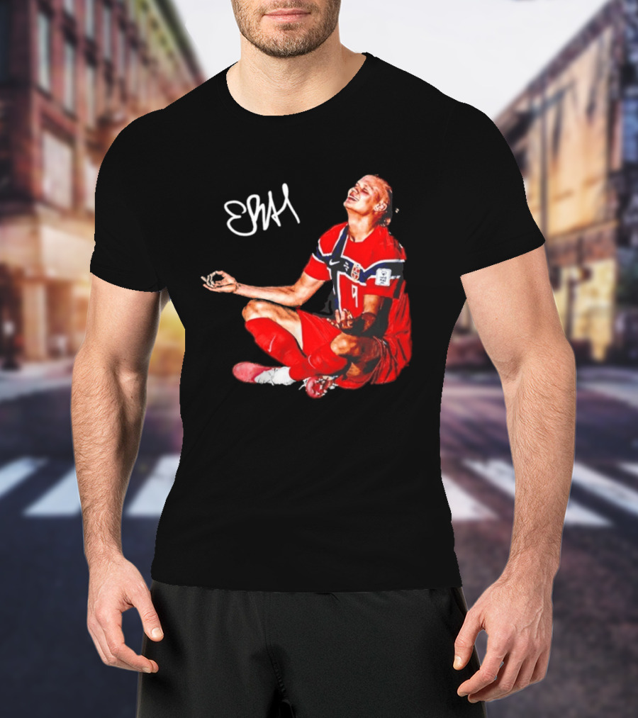 Erling Haaland Norway Football Meditation Pose Signature T-Shirt