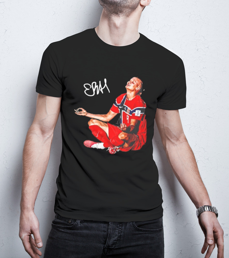 Erling Haaland Norway Football Meditation Pose Signature T-Shirt