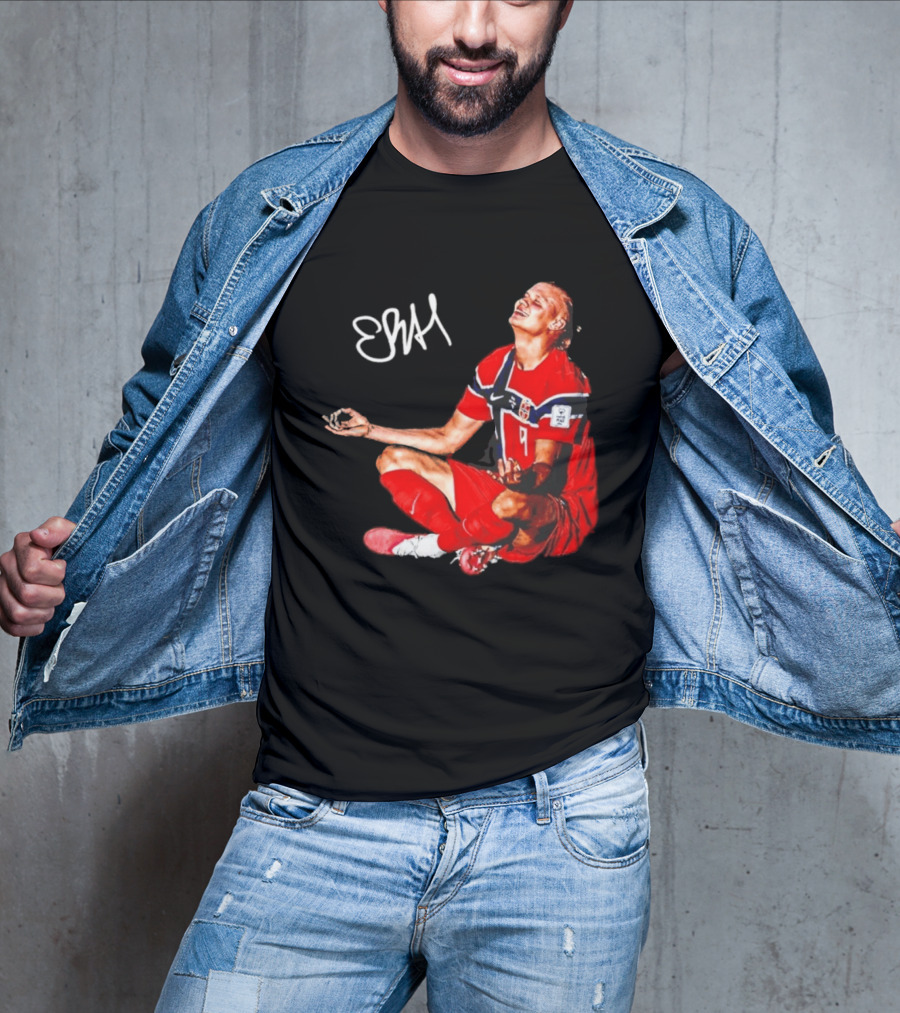 Erling Haaland Norway Football Meditation Pose Signature T-Shirt