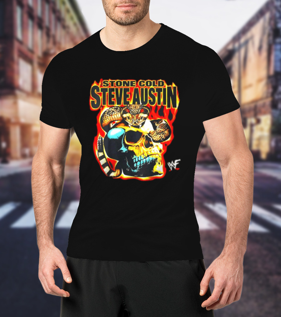 Stone Cold Steve Austin Flaming Skull Snake WWF T-Shirt