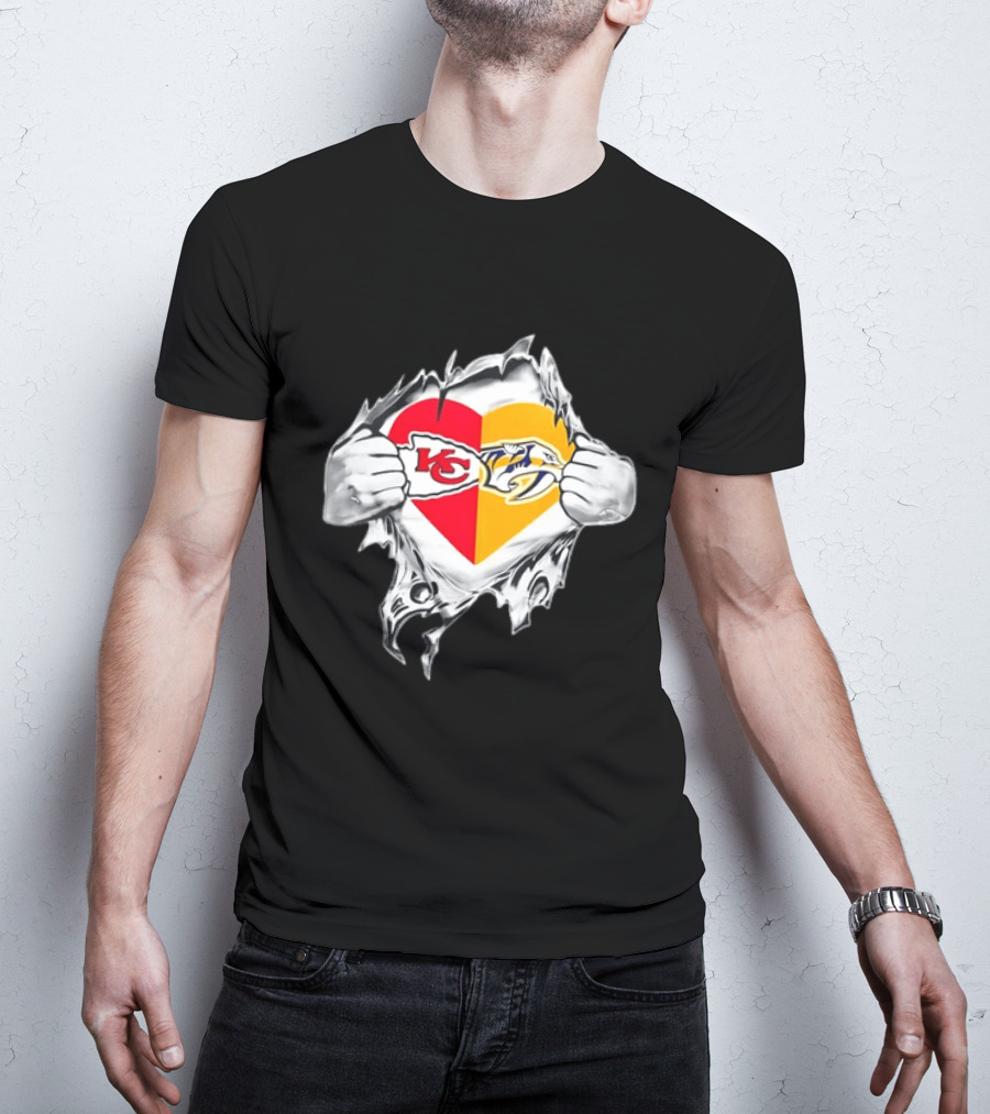Kansas City Chiefs Nashville Predators Heart Ripping Open T-Shirt