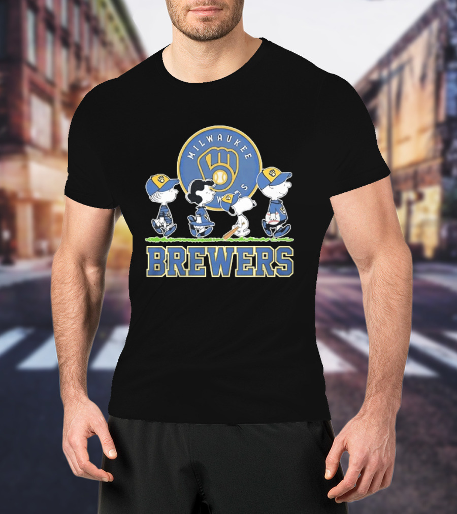 Milwaukee Brewers Peanuts Characters Baseball Team Collaboration T-Shirt