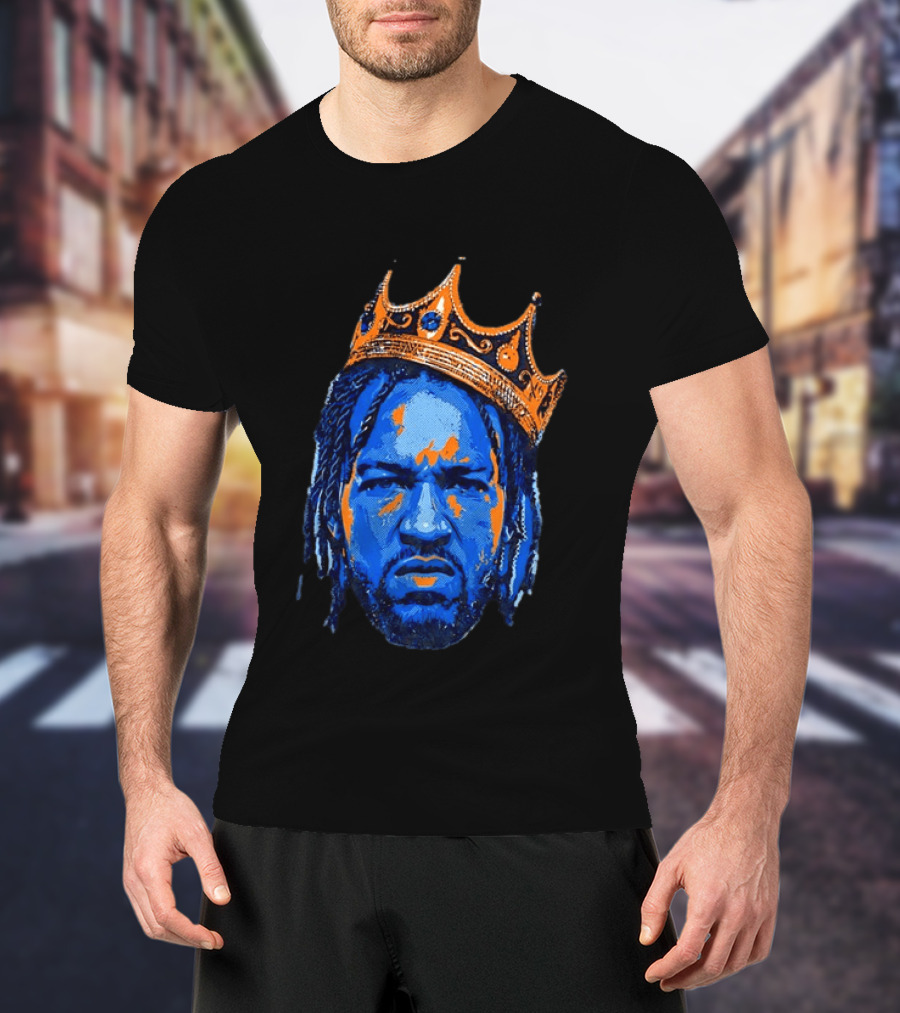 Jalen Brunson New York Knicks King Of New York Orange Crown Blue T-Shirt