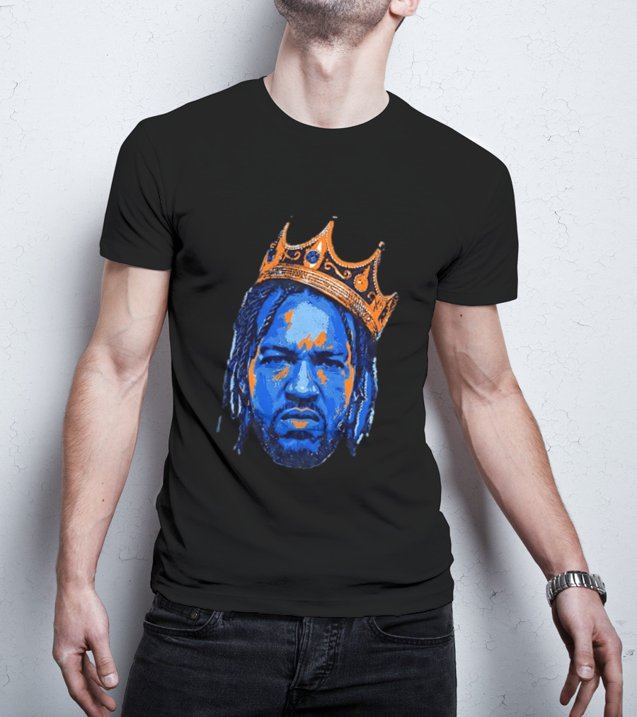 Jalen Brunson New York Knicks King Of New York Orange Crown Blue T-Shirt
