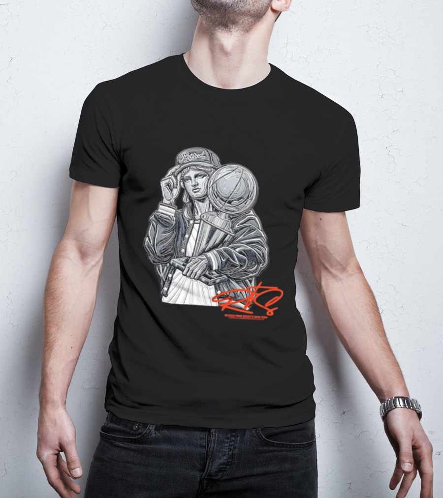 Retired From Society New York Freedom Is A State Of Mind Statue Holding Trophy T-Shirt