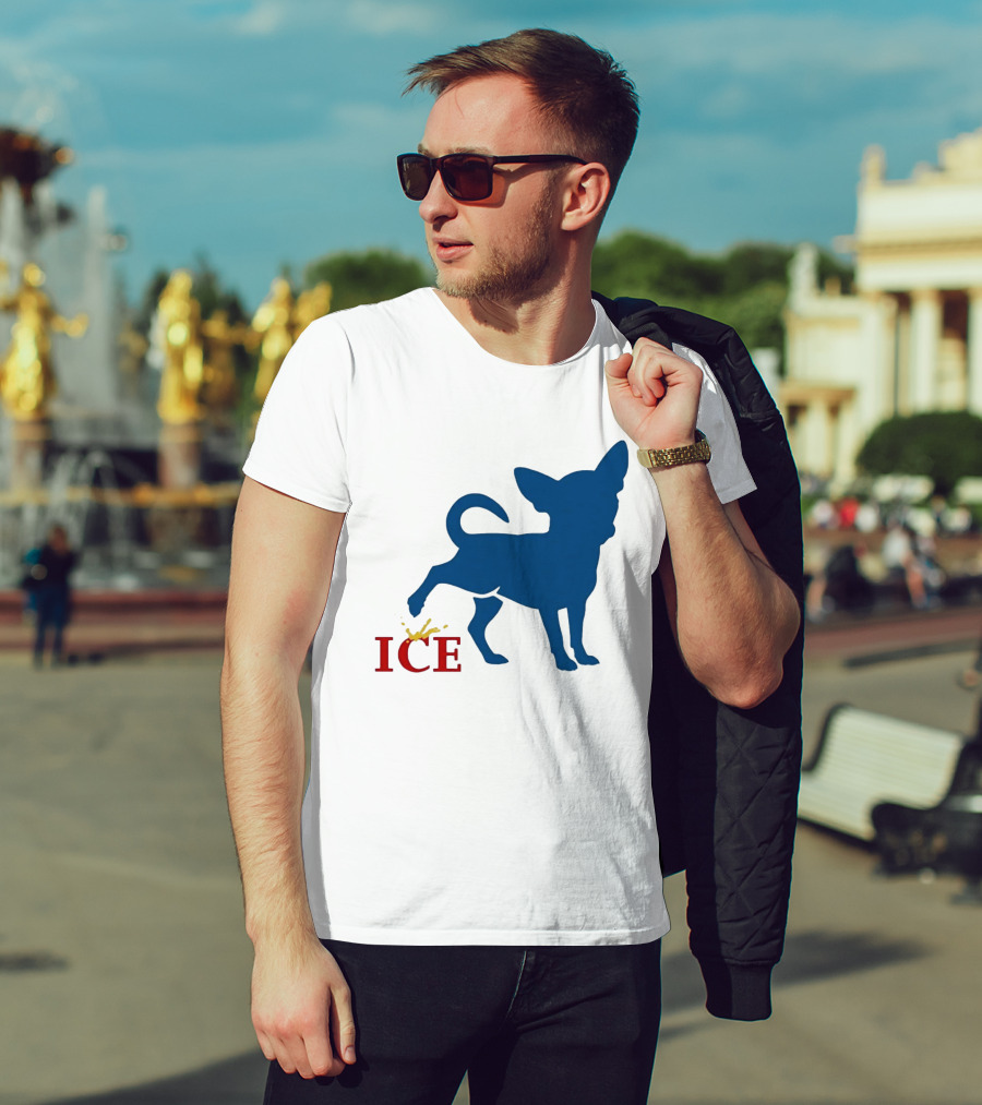 Chihuahua Urinating On ICE Text Representation T-Shirt