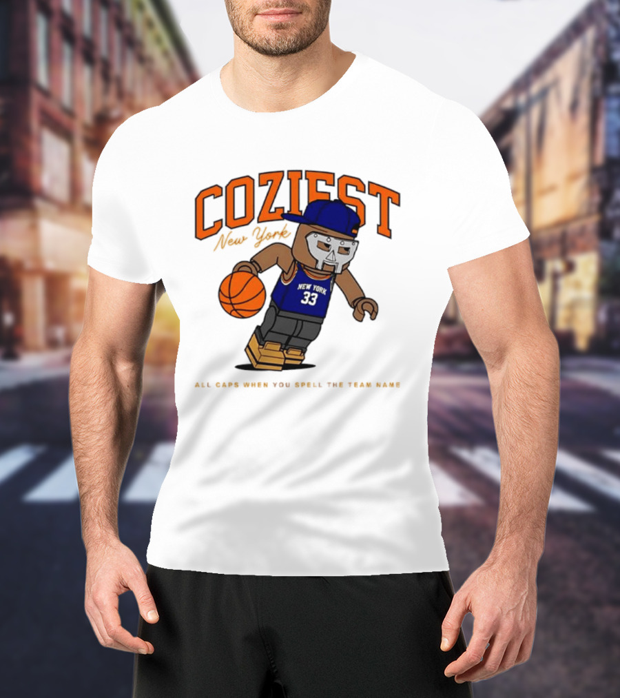 Coziest New York MF DOOM Patrick Ewing Knicks All Caps Basketball Lego T-Shirt