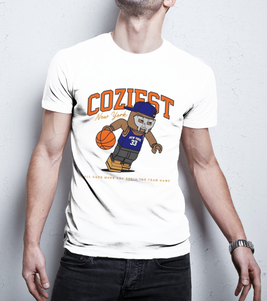 Coziest New York MF DOOM Patrick Ewing Knicks All Caps Basketball Lego T-Shirt