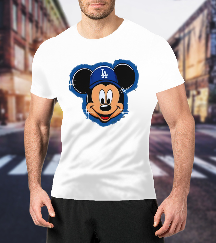 Mickey Mouse Wearing LA Dodgers Hat T-Shirt