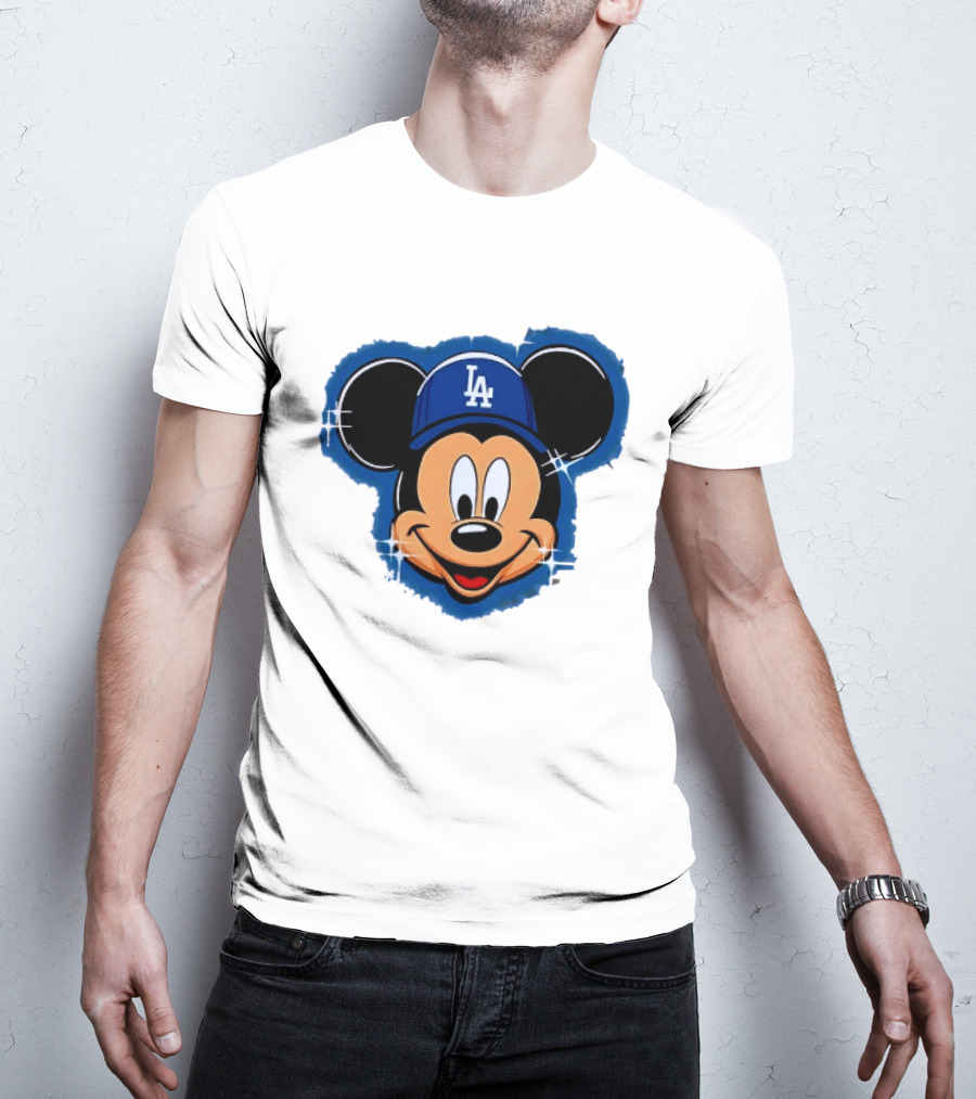 Mickey Mouse Wearing LA Dodgers Hat T-Shirt