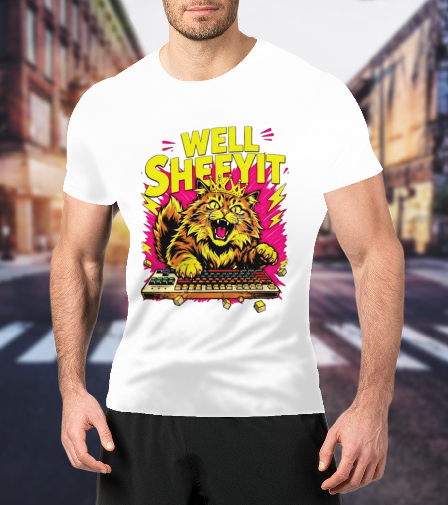 Well Sheeyit Crowned Cat Typing On Keyboard T-Shirt