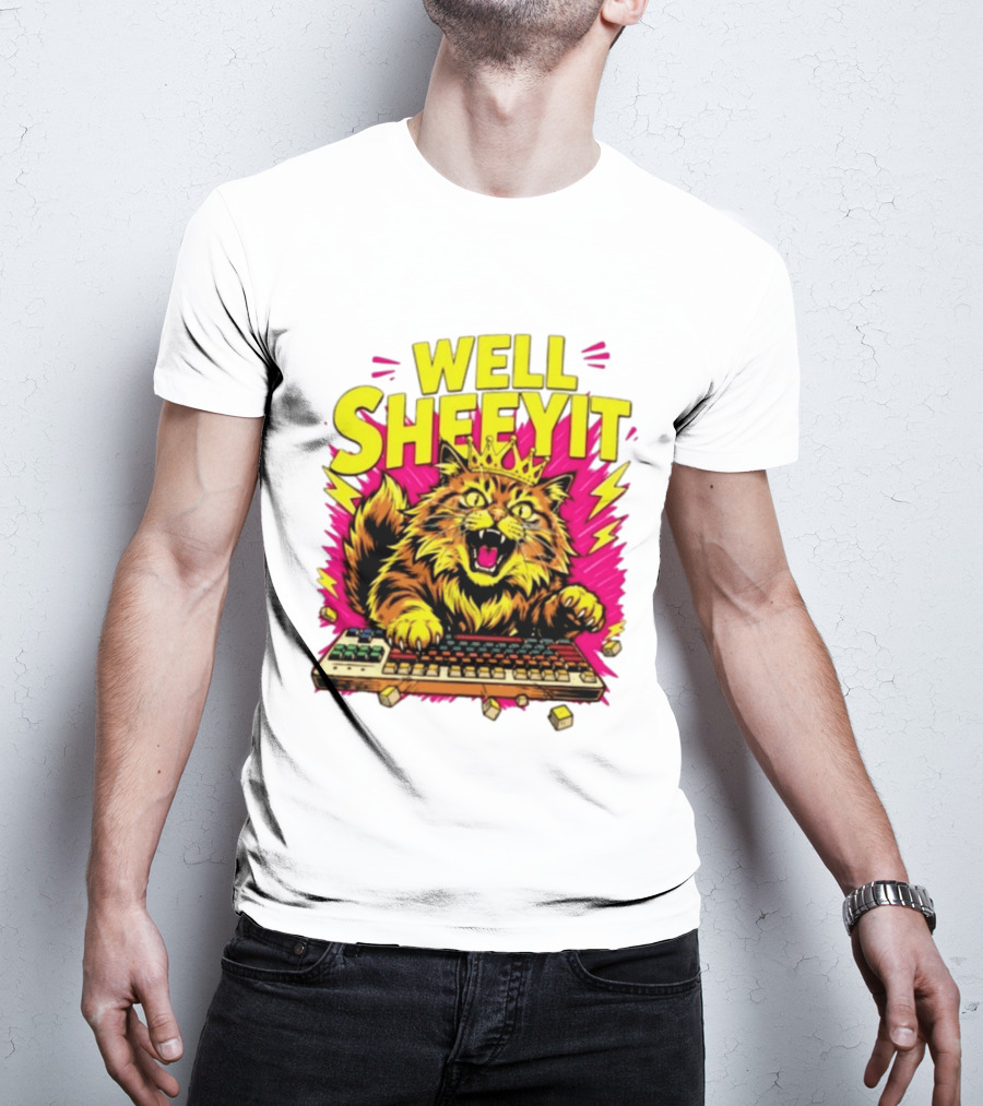 Well Sheeyit Crowned Cat Typing On Keyboard T-Shirt