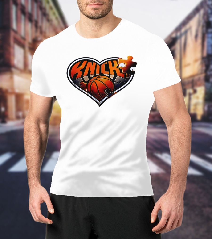 New York Knicks Puzzle Basketball Heart T-Shirt