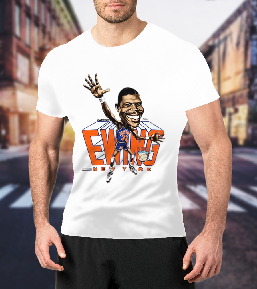 Patrick Ewing New York Knicks NBA Caricature Basketball Legend T-Shirt
